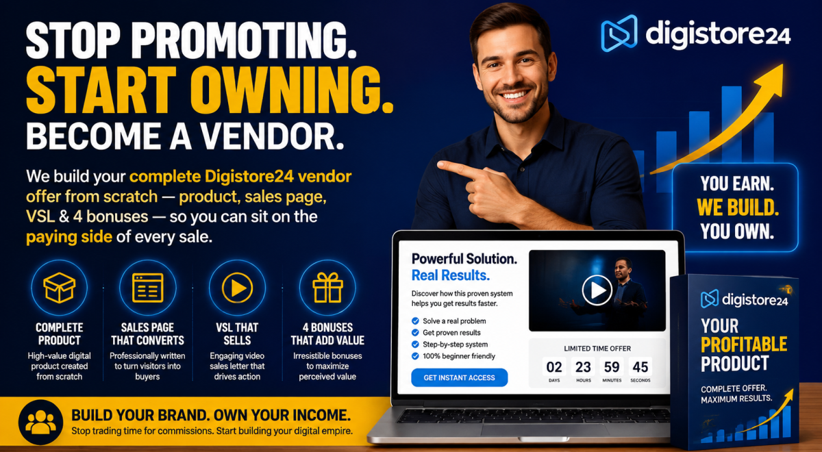 Stop promoting people's stuff and start owning your own business. Become a Digistore24 vendor.